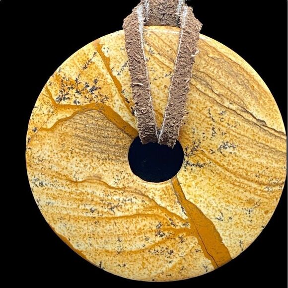 Jasper Disc necklace on leather cord and matching stretch wrap bracelet - Picture 4 of 11